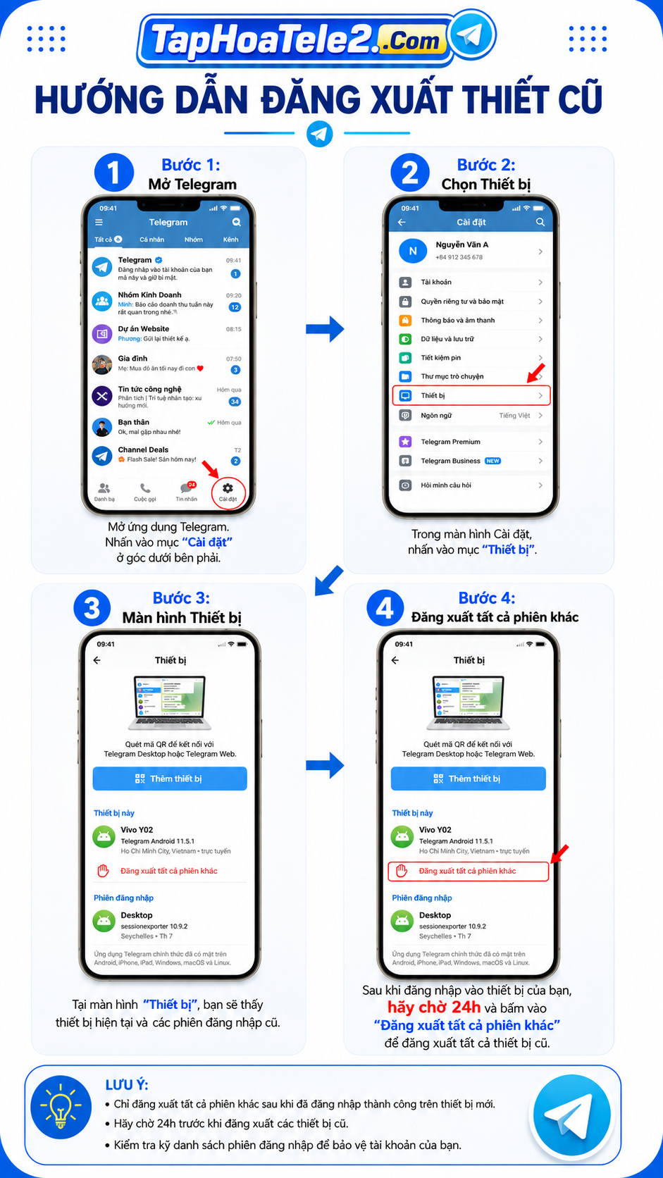 Hướng dẫn thoát thiết bị cũ Telegram